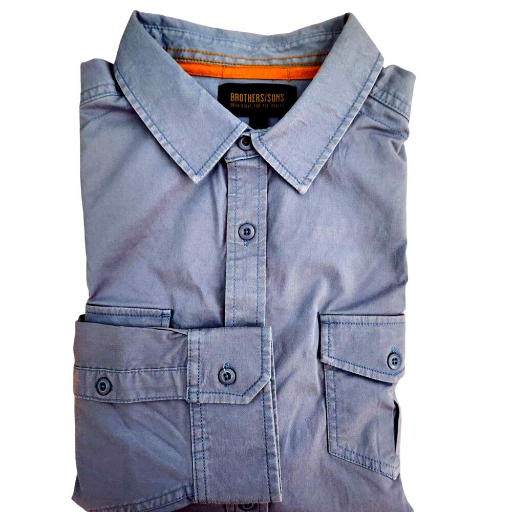 Brothers & Sons Long Sleeve Button Down Midweight Blue Shirt Mens Sz Large NWOT